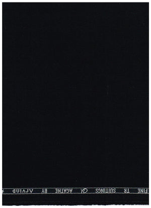 Black Arvind Terry Rayon Suiting Fabric, showcasing smooth black textile with subtle texture for elegant suit material.