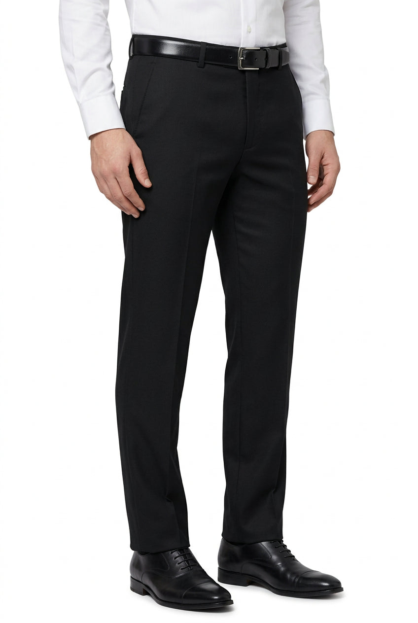 Black Arvind Terry Rayon Suiting Fabric, textured and smooth, suitable for tailoring and clothing projects.