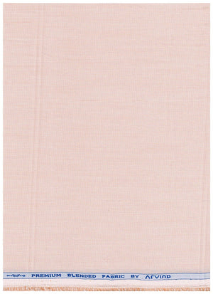 Arvind Polycot shirt fabric in peach color, featuring soft cotton blend with subtle texture and vibrant hue for stylish clothing.