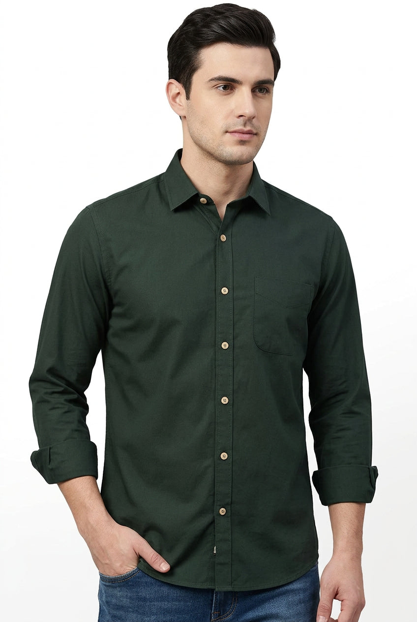 Green Arvind Cotton Satin Shirt Fabric with a smooth, satin finish, showcasing its soft texture and rich color.