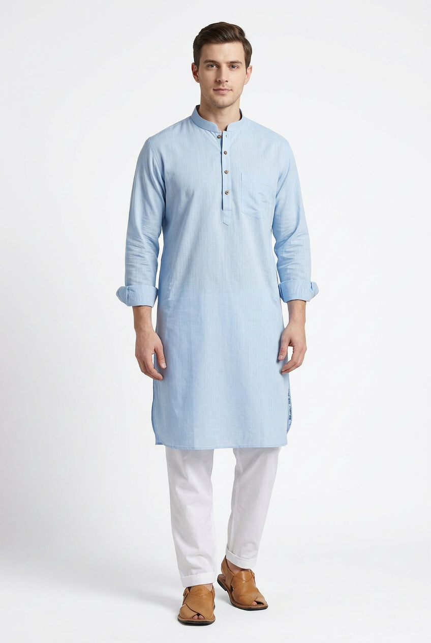 Blue Arvind Cotton Shirt Fabric from Fil-A-Fil collection, featuring Tresca Giza cotton with detailed weave pattern.