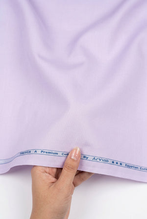 Lavender Arvind Tresca Giza cotton shirt fabric with a smooth texture and premium quality for tailoring and fashion projects.
