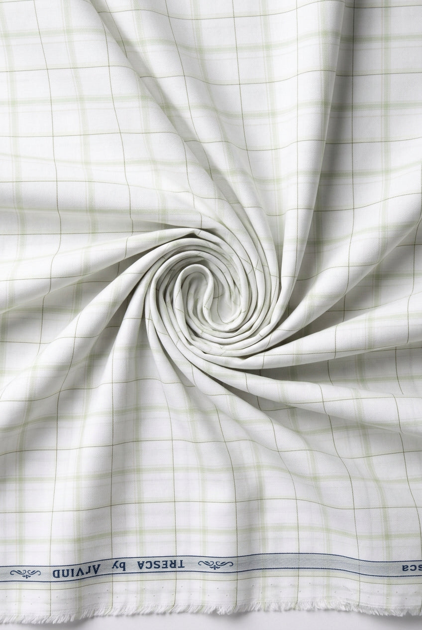 Arvind tresca giza cotton green checks on white shirt fabric