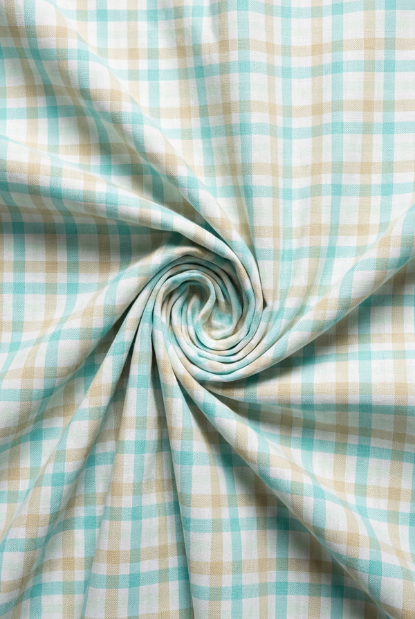 Arvind tresca giza cotton green checks on white shirt fabric
