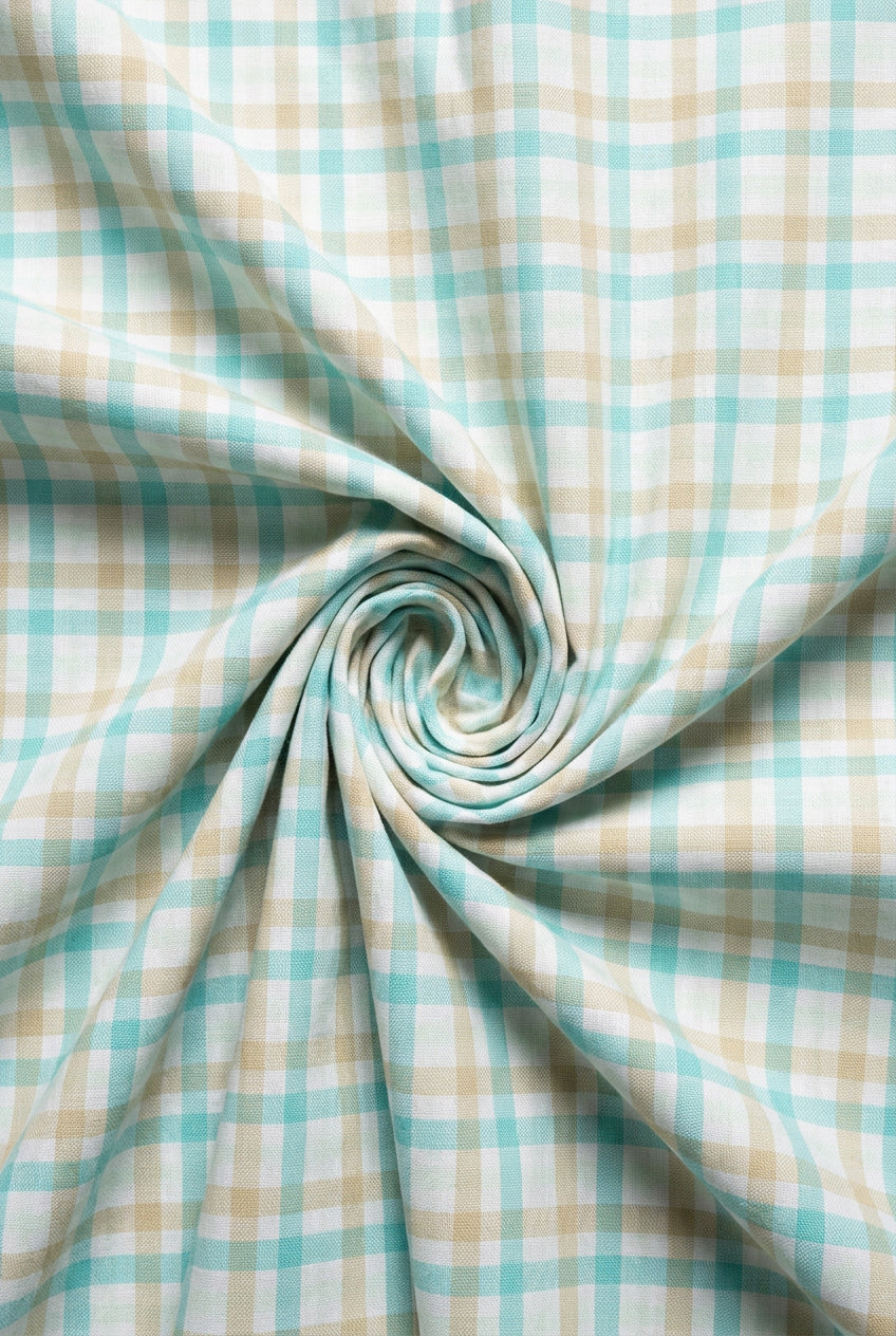 Arvind tresca giza cotton green checks on white shirt fabric