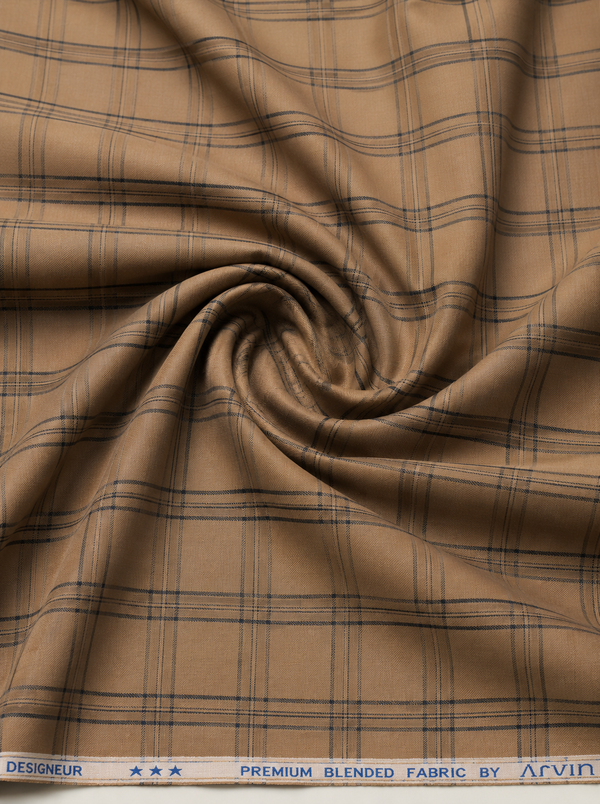 Arvind Checks Unstitched Polyester Cotton Shirting Fabric ( Brown )