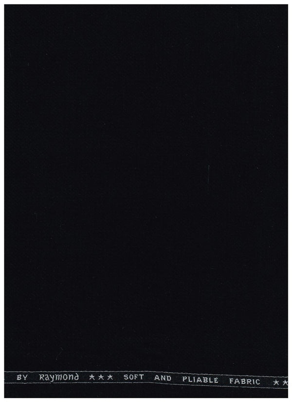 A solid black fabric sample with a white printed header at the top edge reading 'BY RAYMOND SOFT AND FLAIBLE FABRIC'.
