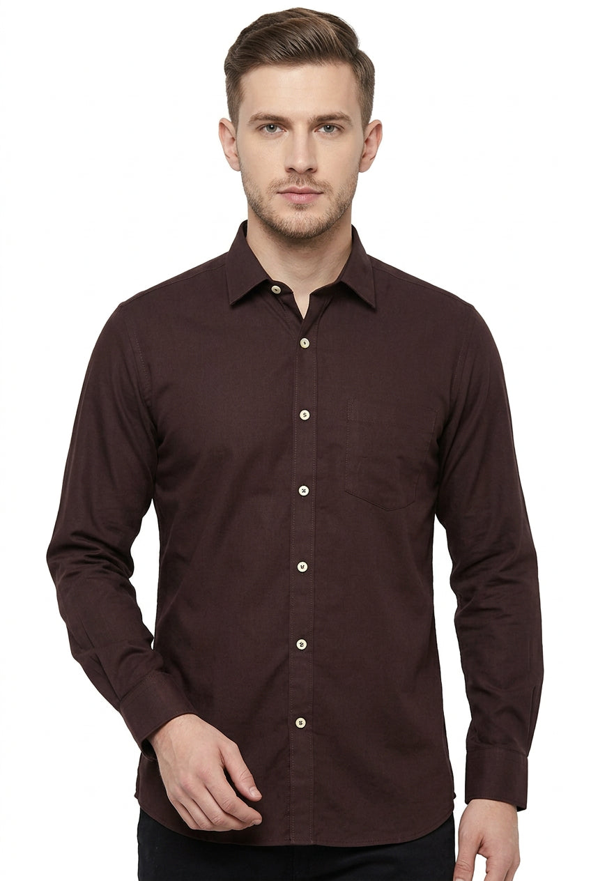 Arvind Tesca Cotton Brown Readymade Shirt Fabric