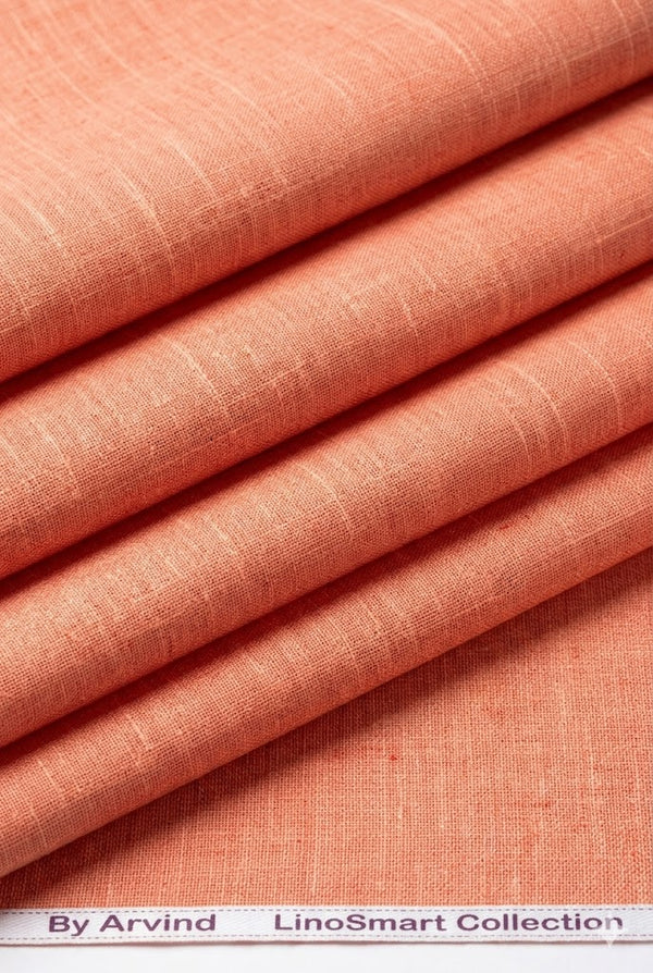 Arvind Pure Linen Unstitched Shirting Fabric ( Carrot Orange )