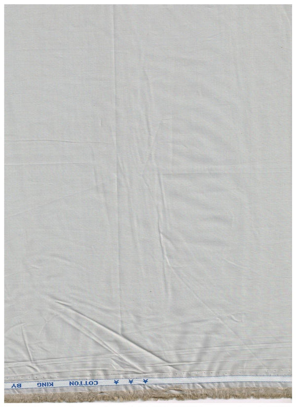 A close-up of light gray cotton fabric with a visible waistband and printed text reading 'COTTON KING BY' along the top edge.