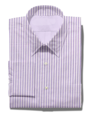 Mafatlal Cotton Unstitched Pinstripes Shirting Fabric in Parma Purple, showing the fabric's purple color and pinstripe pattern.
