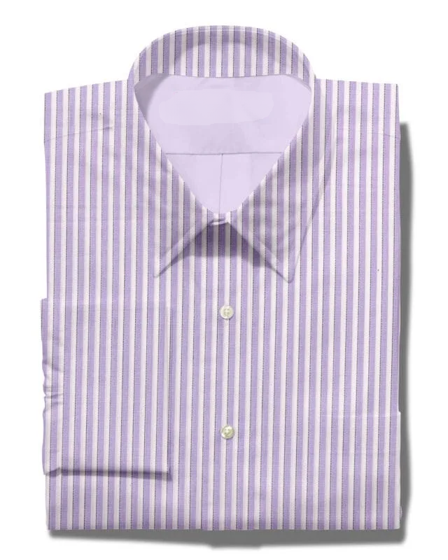 Mafatlal Cotton Unstitched Pinstripes Shirting Fabric in Parma Purple, showing the fabric's purple color and pinstripe pattern.