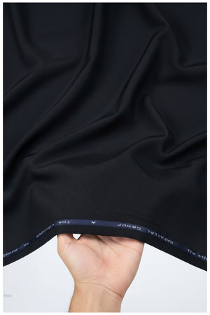 Navy blue Mafatlal Supershot-17 poly viscose trousers and suiting fabric, lightweight and smooth for formal wear.