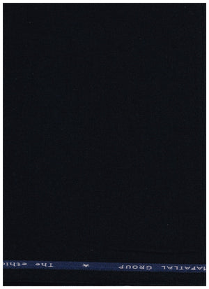 Navy blue Mafatlal Supershot-17 poly viscose trousers and suiting fabric, showcasing the textured fabric and tailored design.