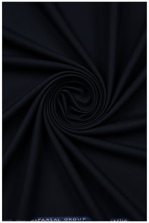 Navy blue Mafatlal Supershot-17 poly viscose trousers and suiting fabric shown in close-up detail.