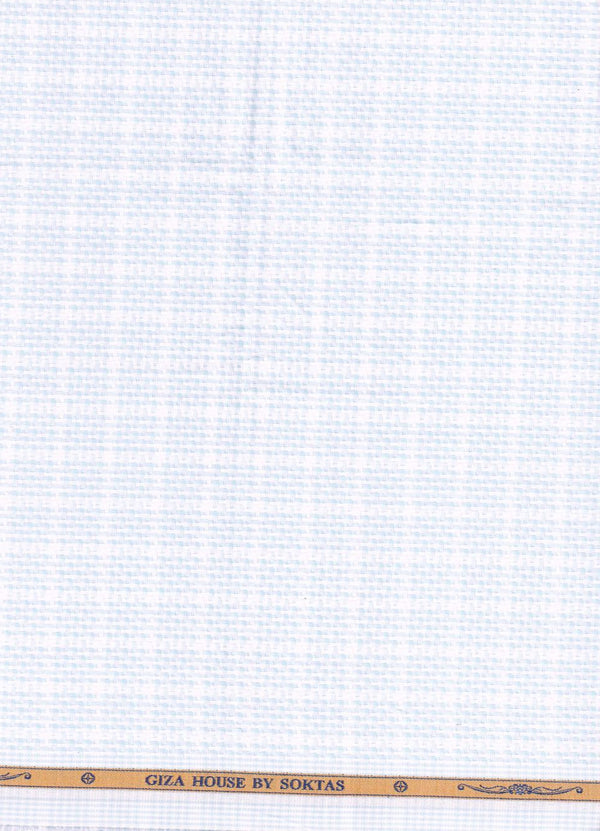 Blue Dobby self Check on White background Soktas shirting fabric