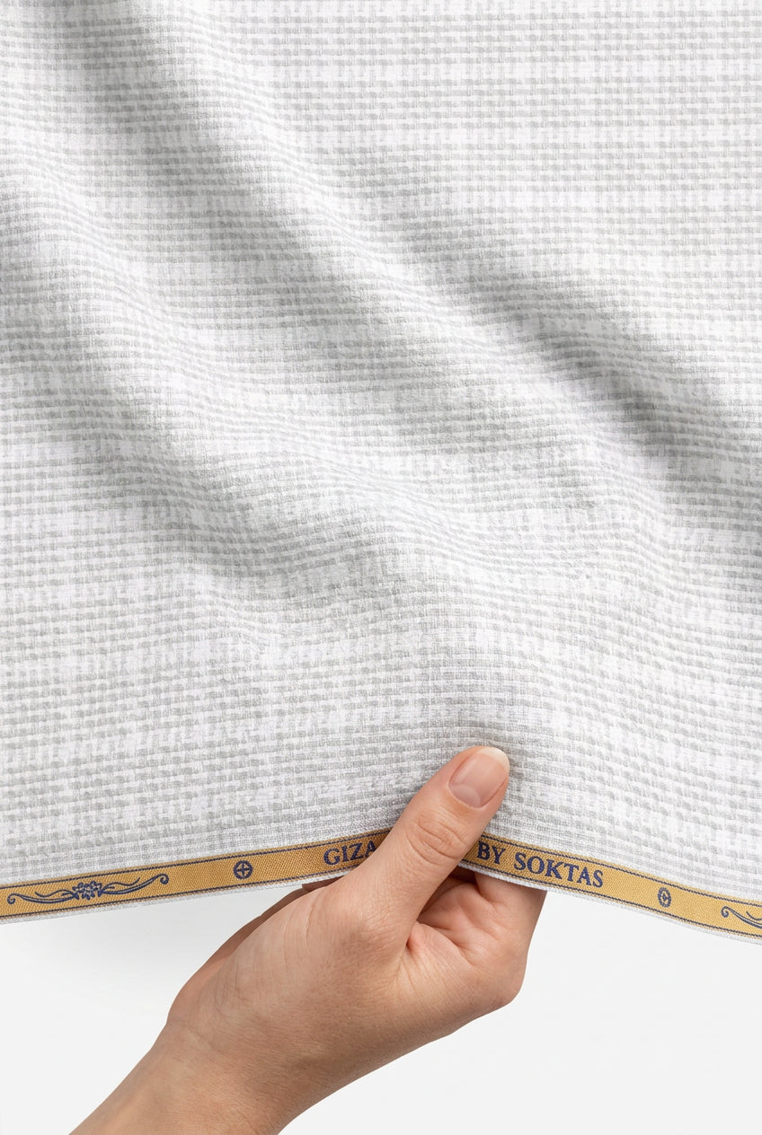 soktas giza cotton dobby grey color shirt fabric handfeel mockup 