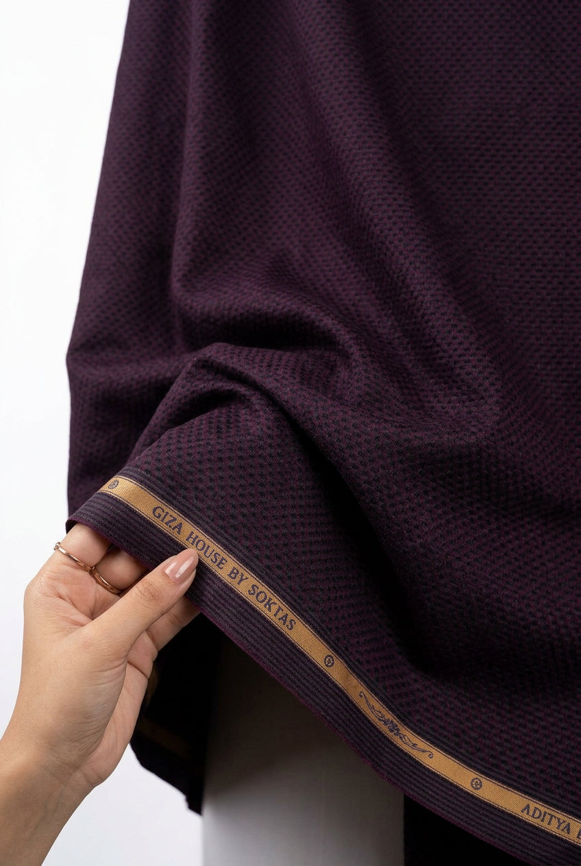 soktas giza cotton dobby wine color shirt fabric handfeel mockup
