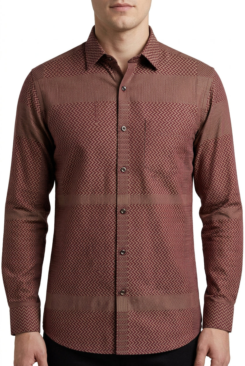 Soktas giza cotton dobby maroon readymade shirt