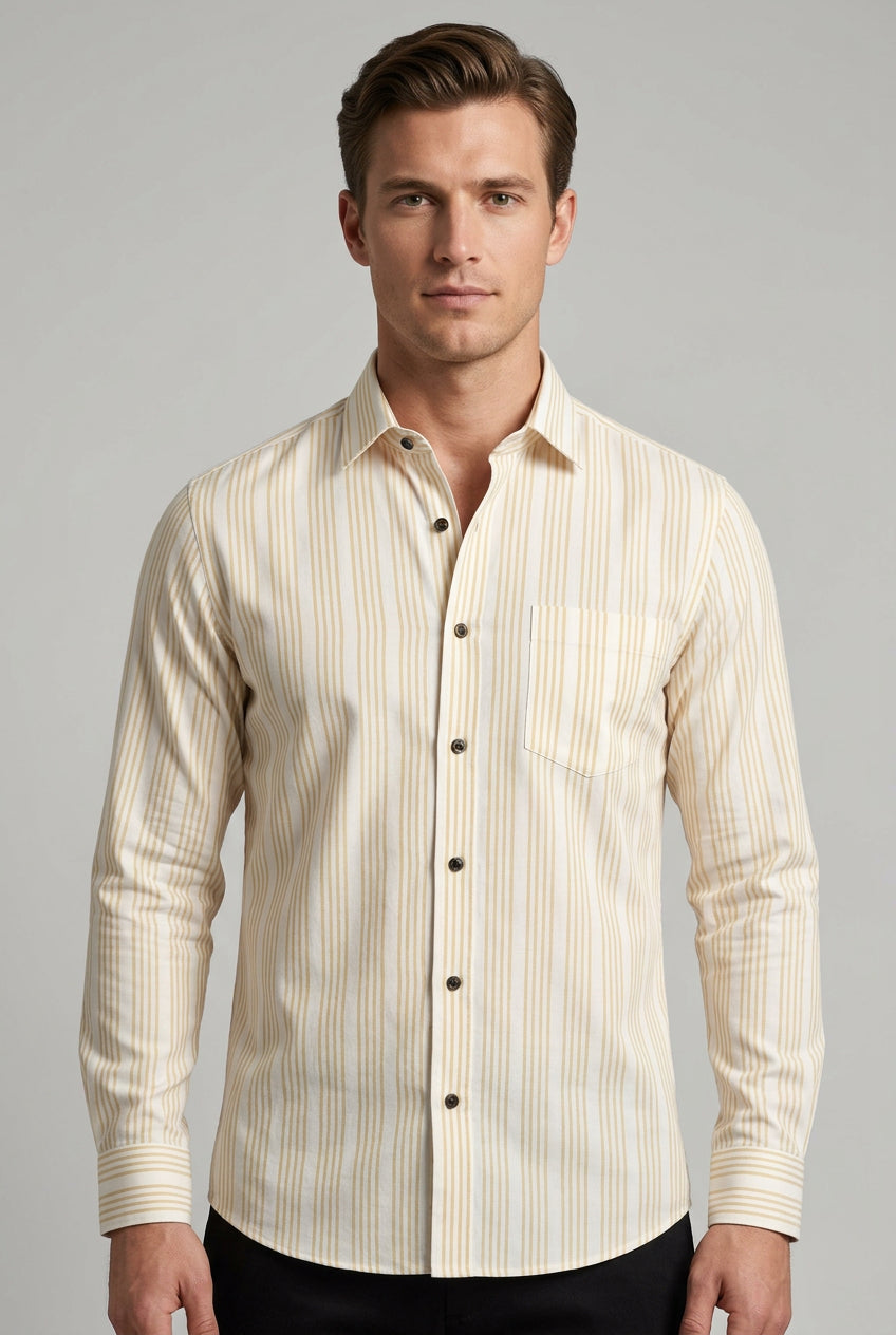 soktas giza cotton yellow stripe readymade shirt 