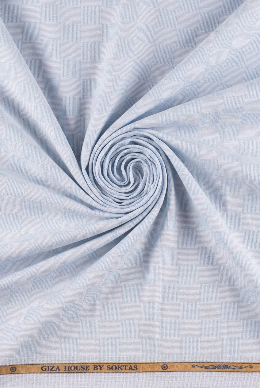Blue Dobby Checks on light blue background Soktas shirting fabric