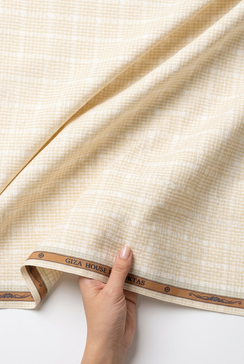 SOKTAS GIZA COTTON DOBBY CREAM COLOR SHIRT FABRIC HANDFEEL MOCKUP