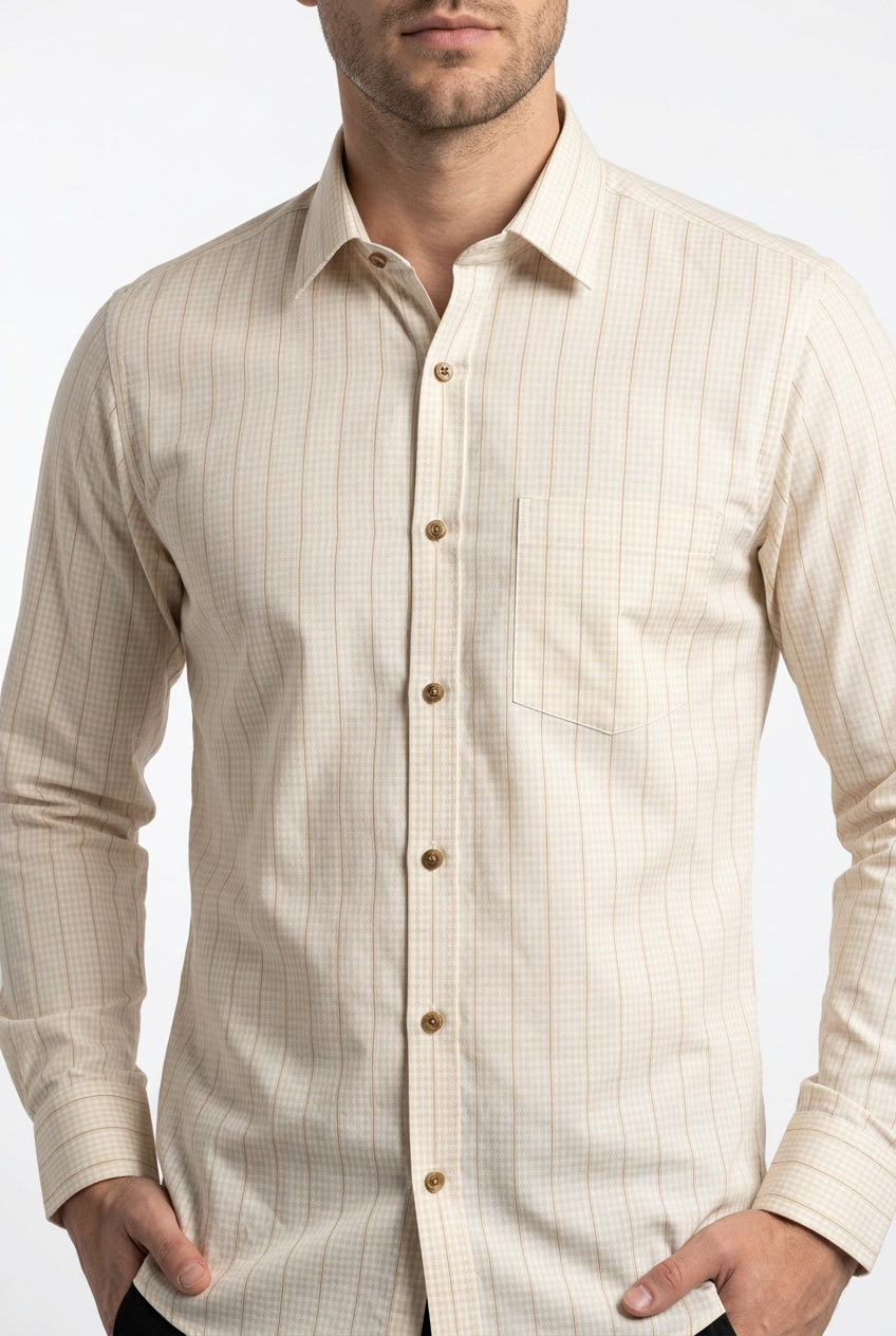 SOKTAS GIZA COTTON STRIPE CRAM COLOR READYMADE SHIRT 