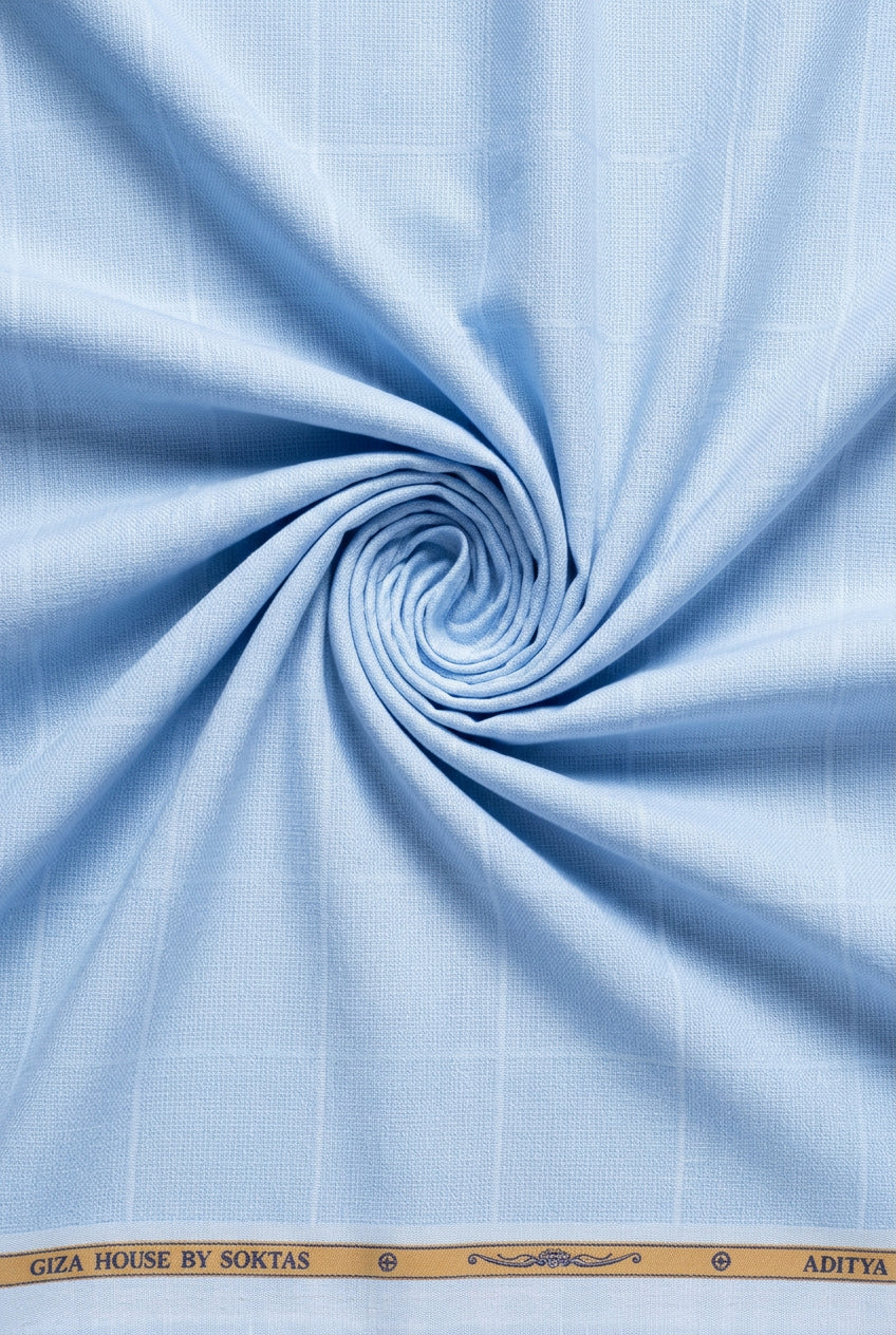 SOKTAS GIZA COTTON DOBBY SELF CHECKS BLUE SHIRT FABRIC