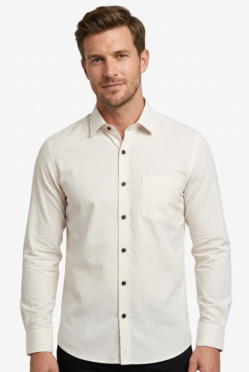 SOKTAS GIZA COTTON STRIPE OFF WHITE READYMADE SHIRT FABRIC