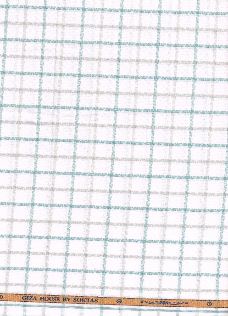 soktas giza cotton self design green & grey checks on white background shirt fabric