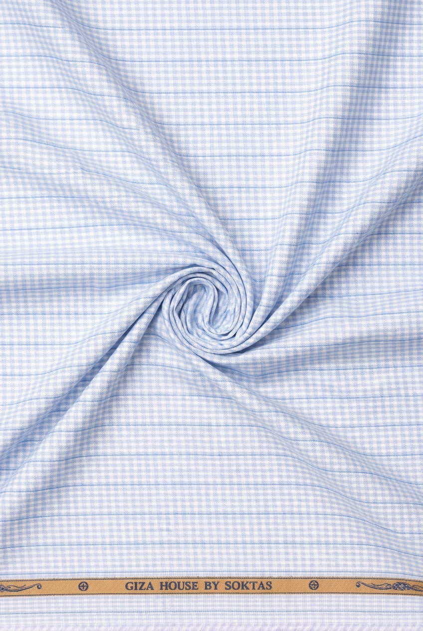 BLue Stries on white micro check background Soktas shirting fabric