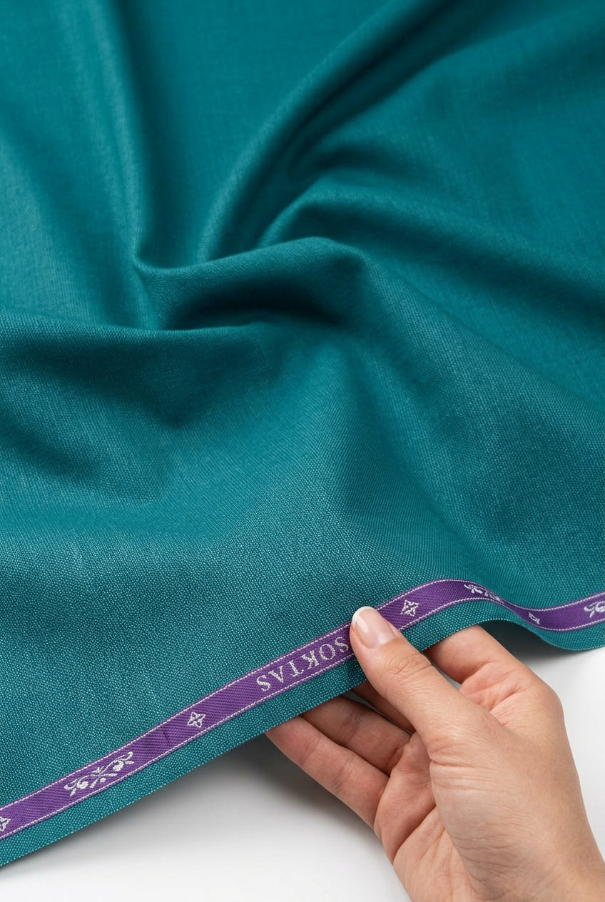 Peacock Green plain Soktas shirting fabric sold by mensfabric.com