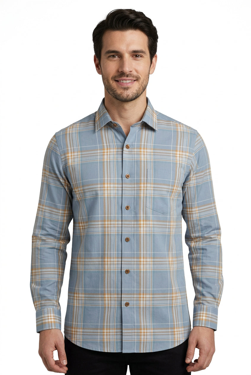 Grey Bold Multi Coloured Check pattern Soktas shirting fabric sold by mensfabric.com