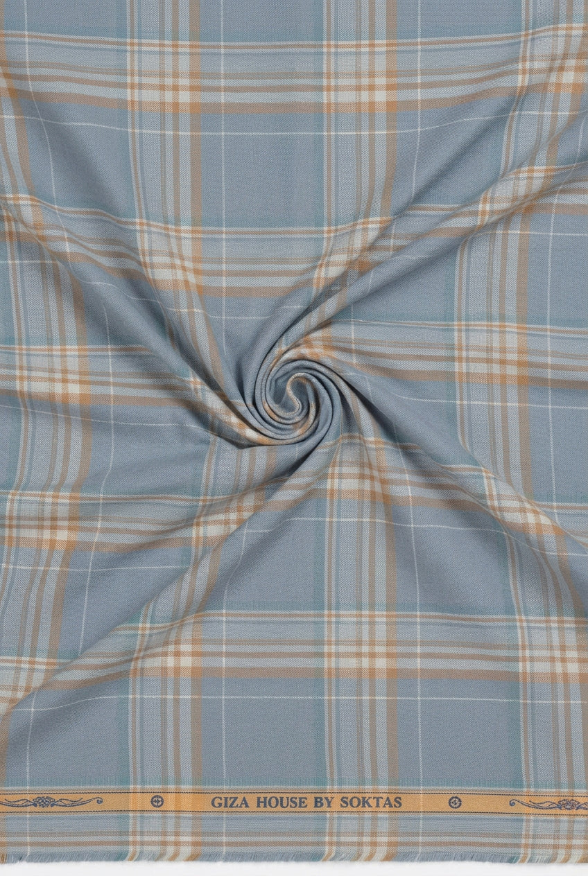 Grey Bold Multi Coloured Check pattern Soktas shirting fabric