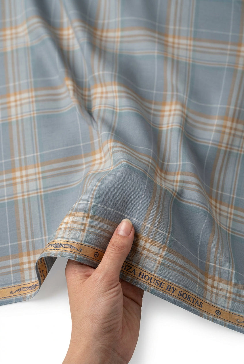 Grey Bold Multi Coloured Check pattern Soktas shirting fabric sold by mensfabric.com
