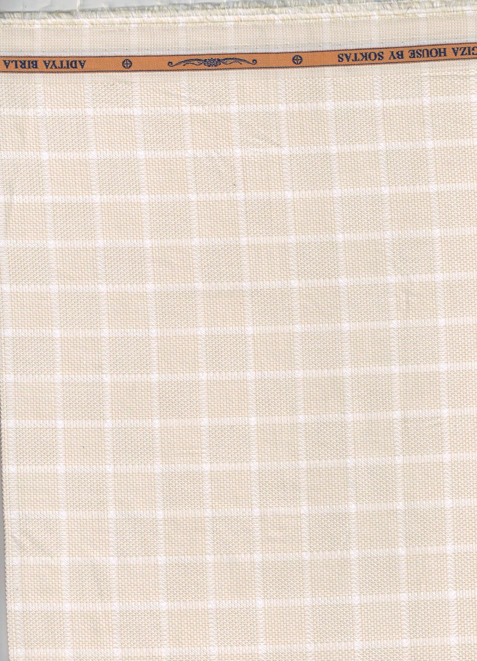 Light Beige Dobby Checks on white background Soktas shirting fabric