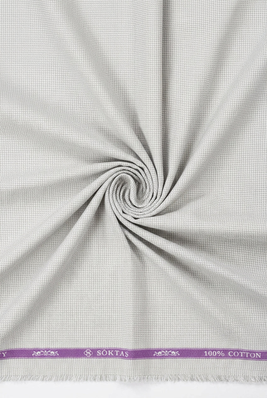 Grey plain dobby on white background Soktas shirting fabric