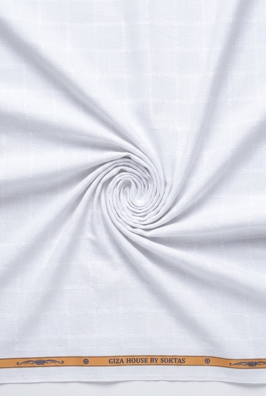 Light Blue Dobby small checks on white background Soktas shirting fabric