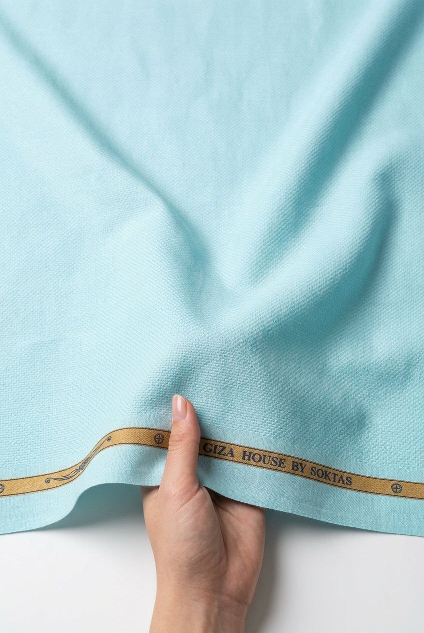 soktas giza cotton dobby aqua blue shirt fabric by mensfabric.com