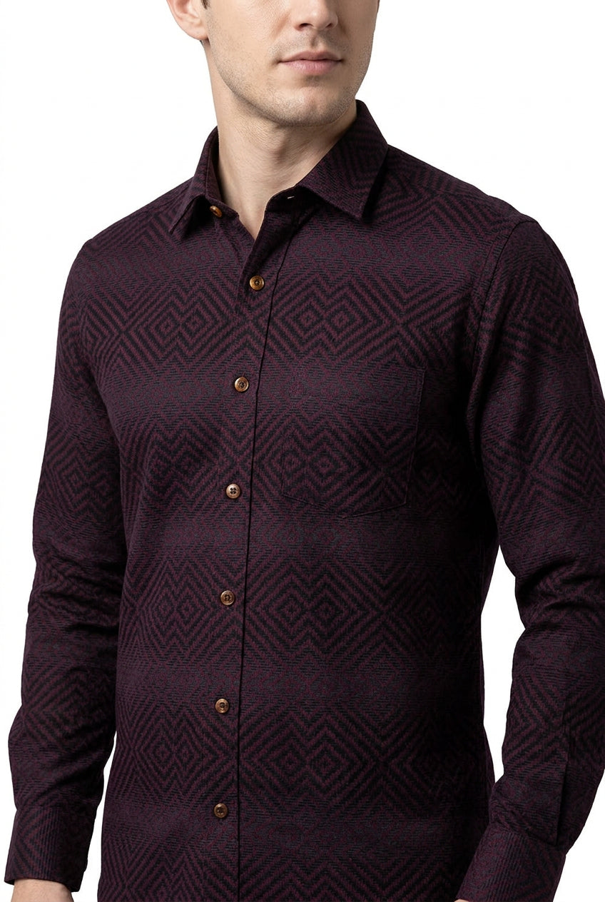 Dark Maroon jacquard pattern Soktas shirting fabric sold by mensfabric.com