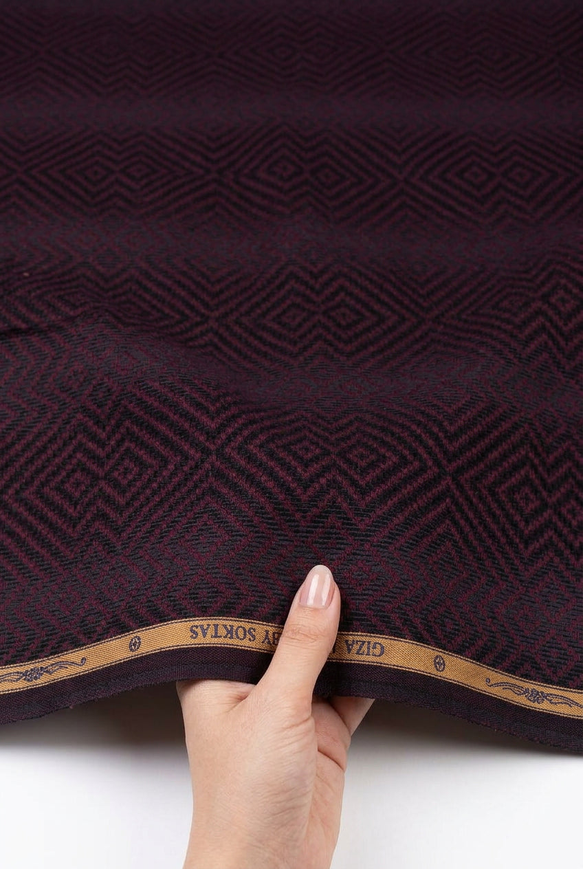 Dark Maroon jacquard pattern Soktas shirting fabric sold by mensfabric.com