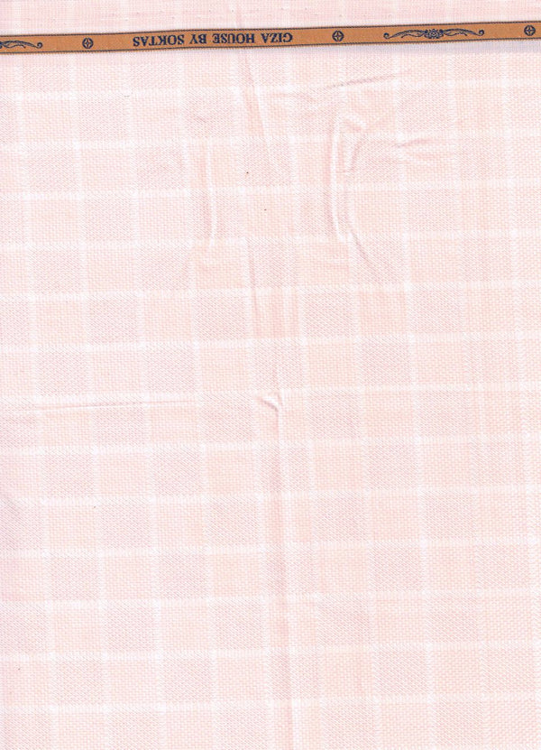 Peach coloured small dobby self checks on white background Soktas shirting fabric