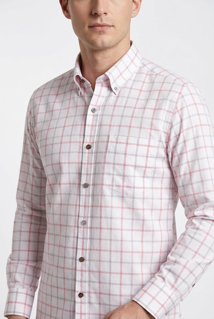 White checks Soktas shirting fabric sold by mensfabric.com