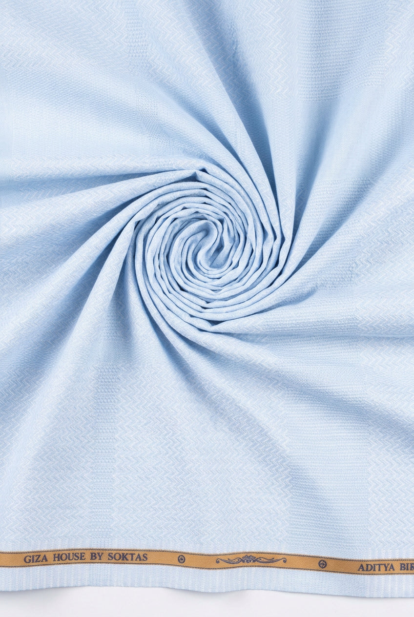 Light blue Dobby self Checks Soktas Shirting Fabric sold by mensfabric.com