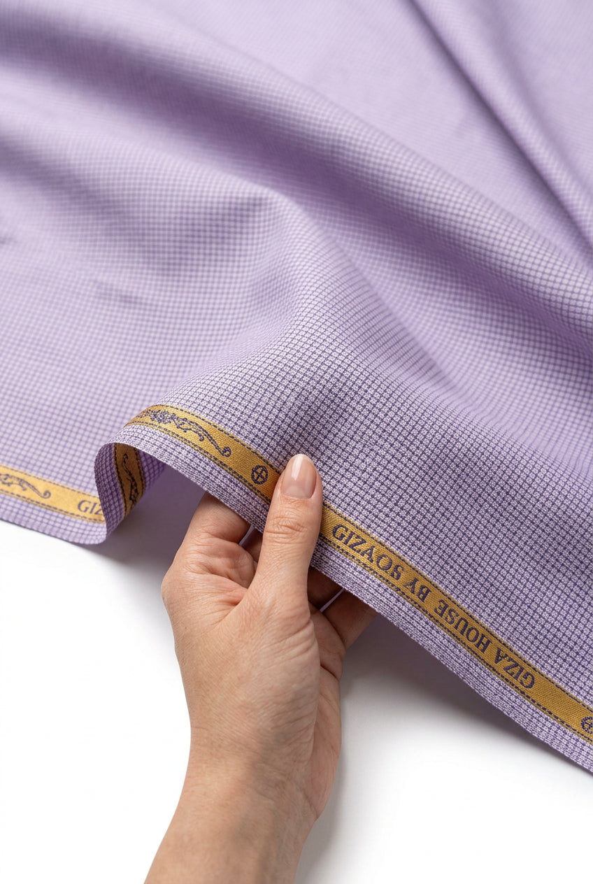Lavender Dobby self check pattern Soktas shirting fabric sold by mensfabric.com