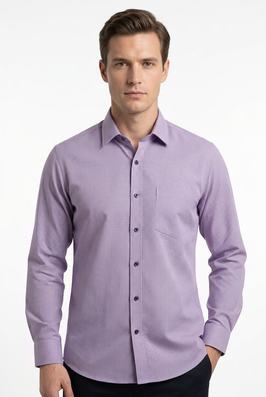Lavender Dobby self check pattern Soktas shirting fabric sold by mensfabric.com