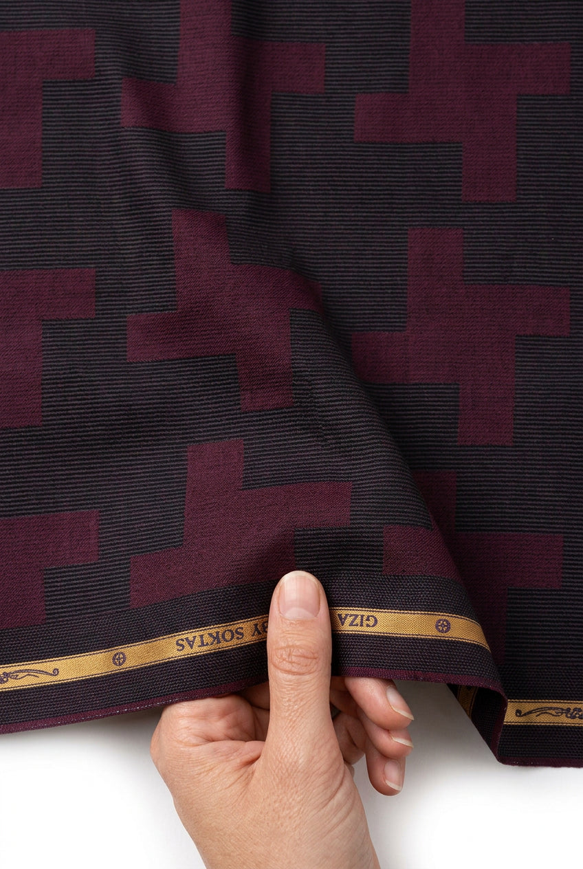 Dark Maroon Jacuard pattern Soktas shirting fabric sold by mensfabric.com