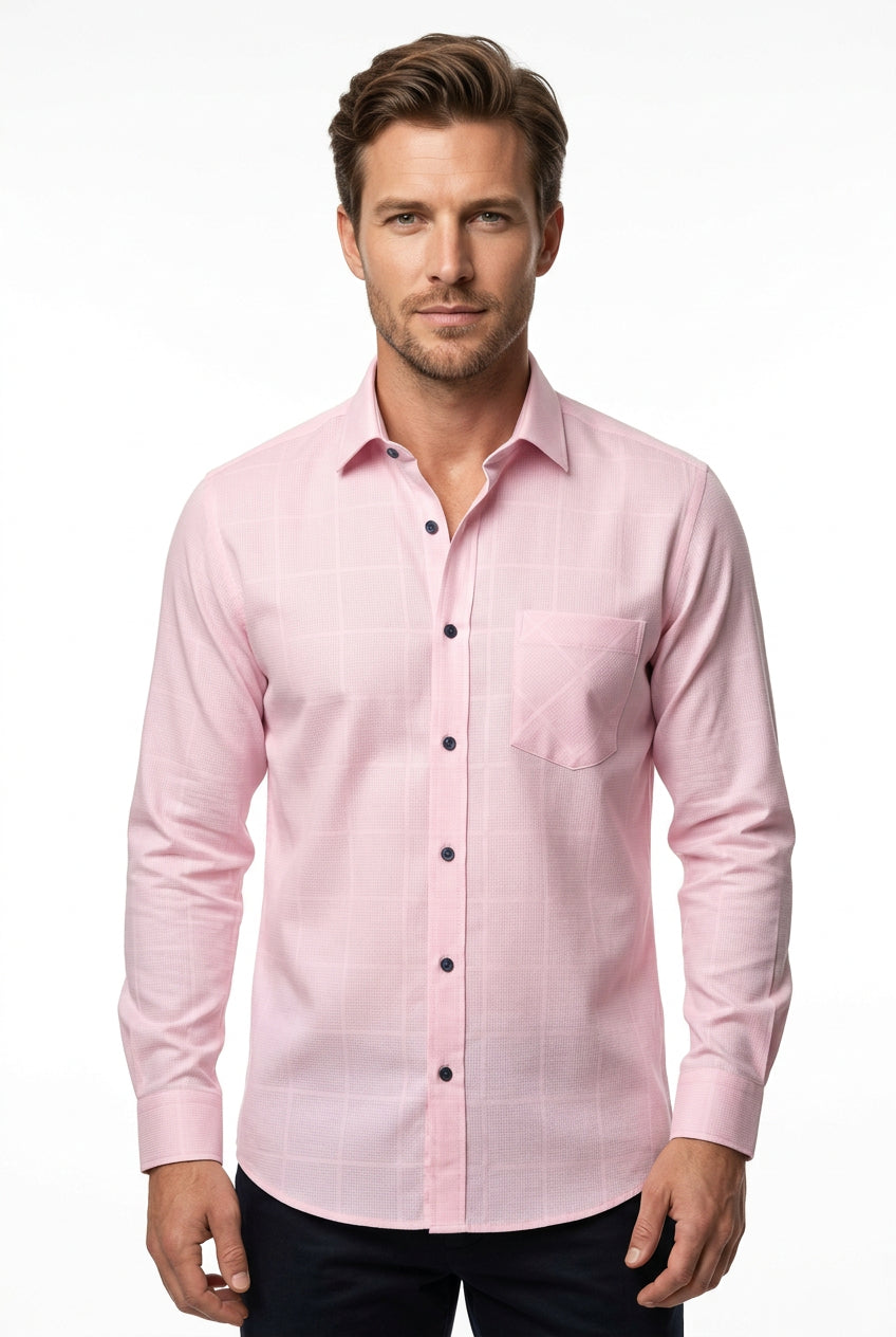 Soktas Giza cotton pink self check ready made shirt sold by mensfabric.com