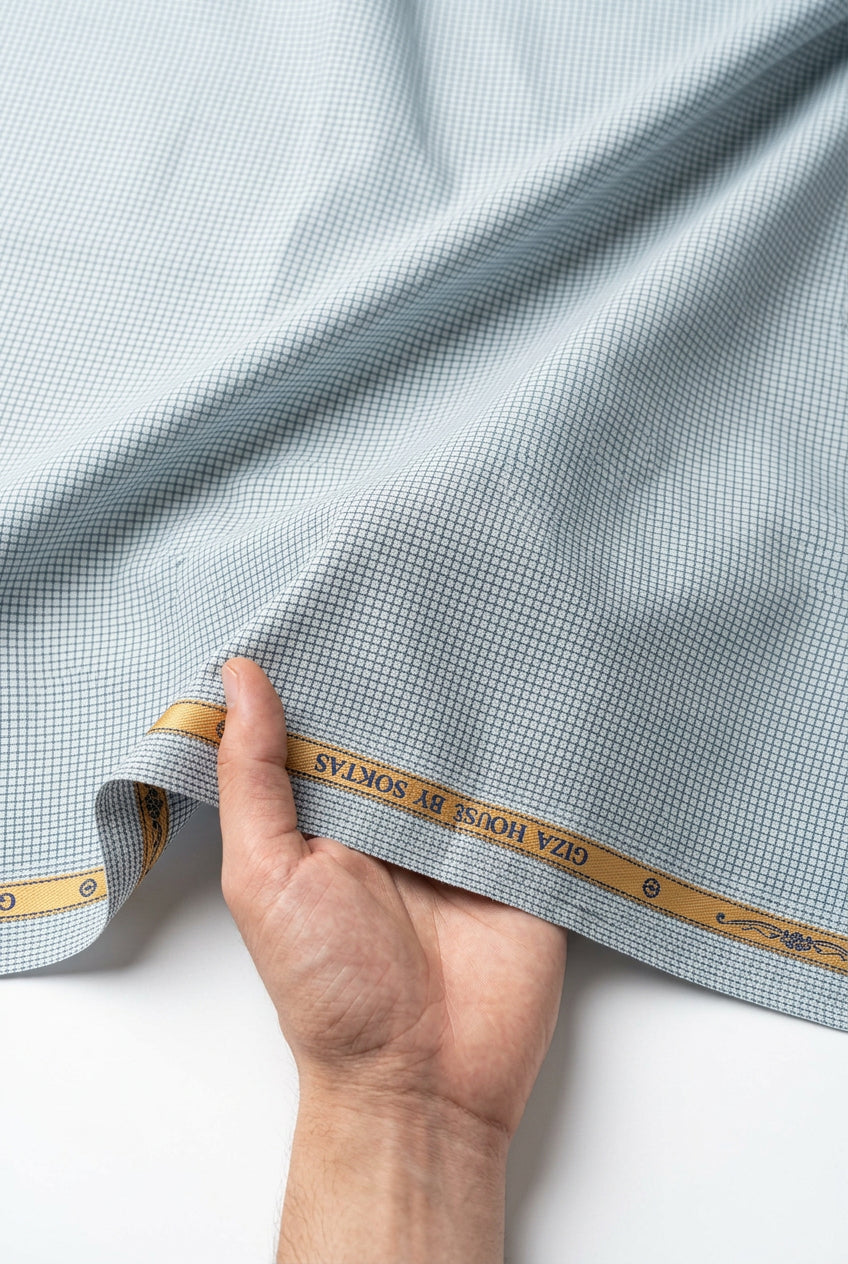 Light sea Green Dobby Self Check pattern Soktas shirting fabric sold by mensfabric.com