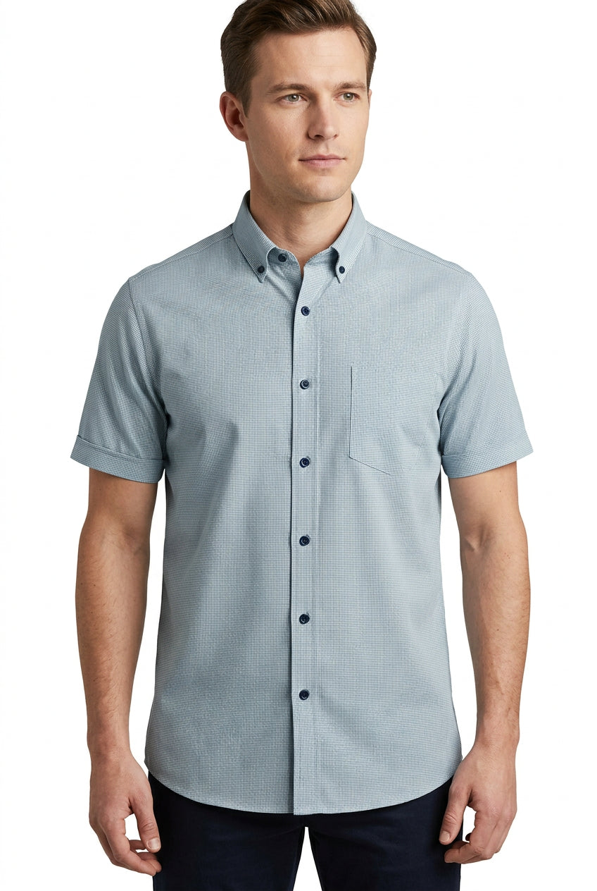 Light sea Green Dobby Self Check pattern Soktas shirting fabric sold by mensfabric.com
